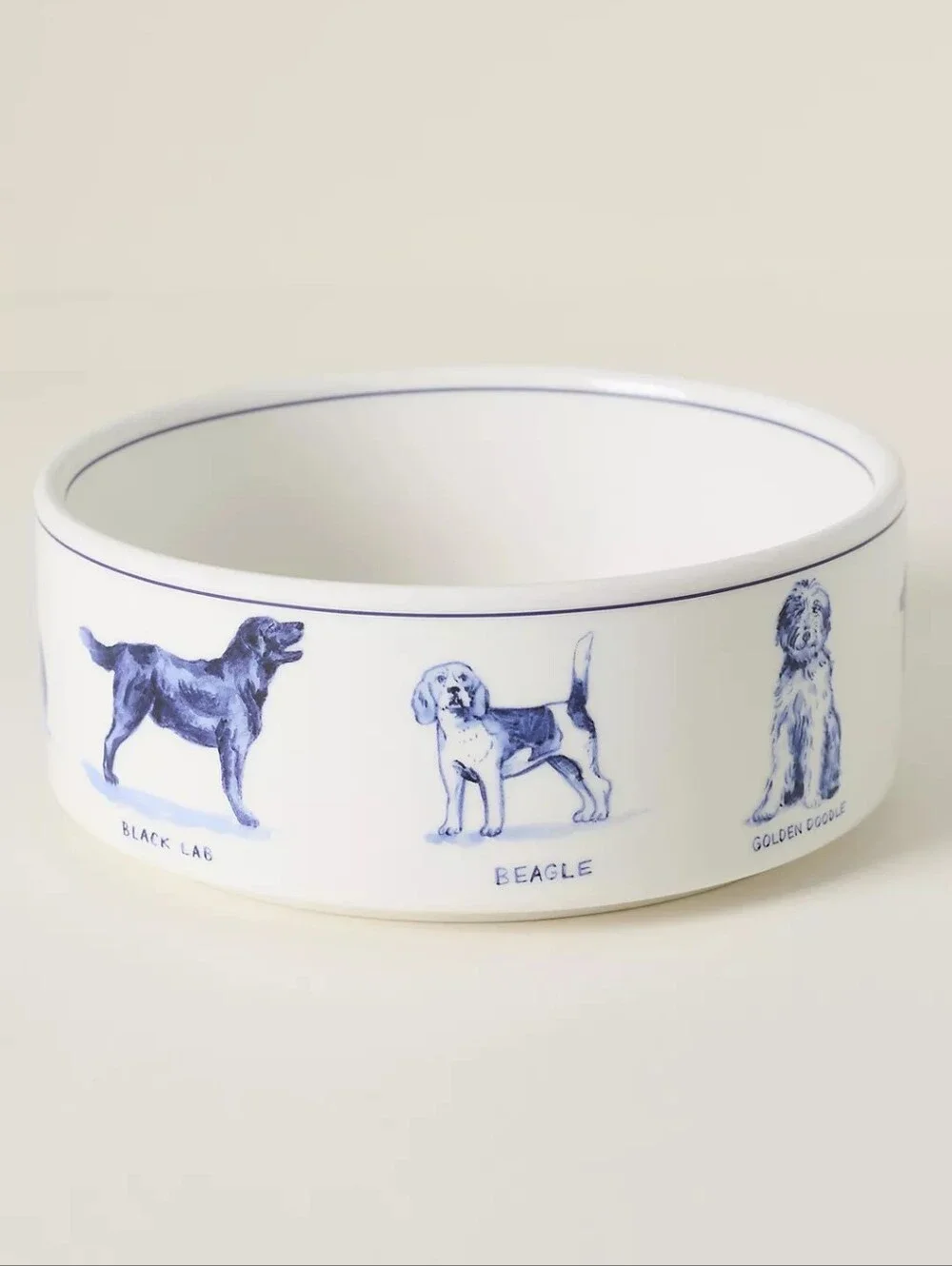 Anthropologie Blue and White Illustrated Dog Ceramic Bowl